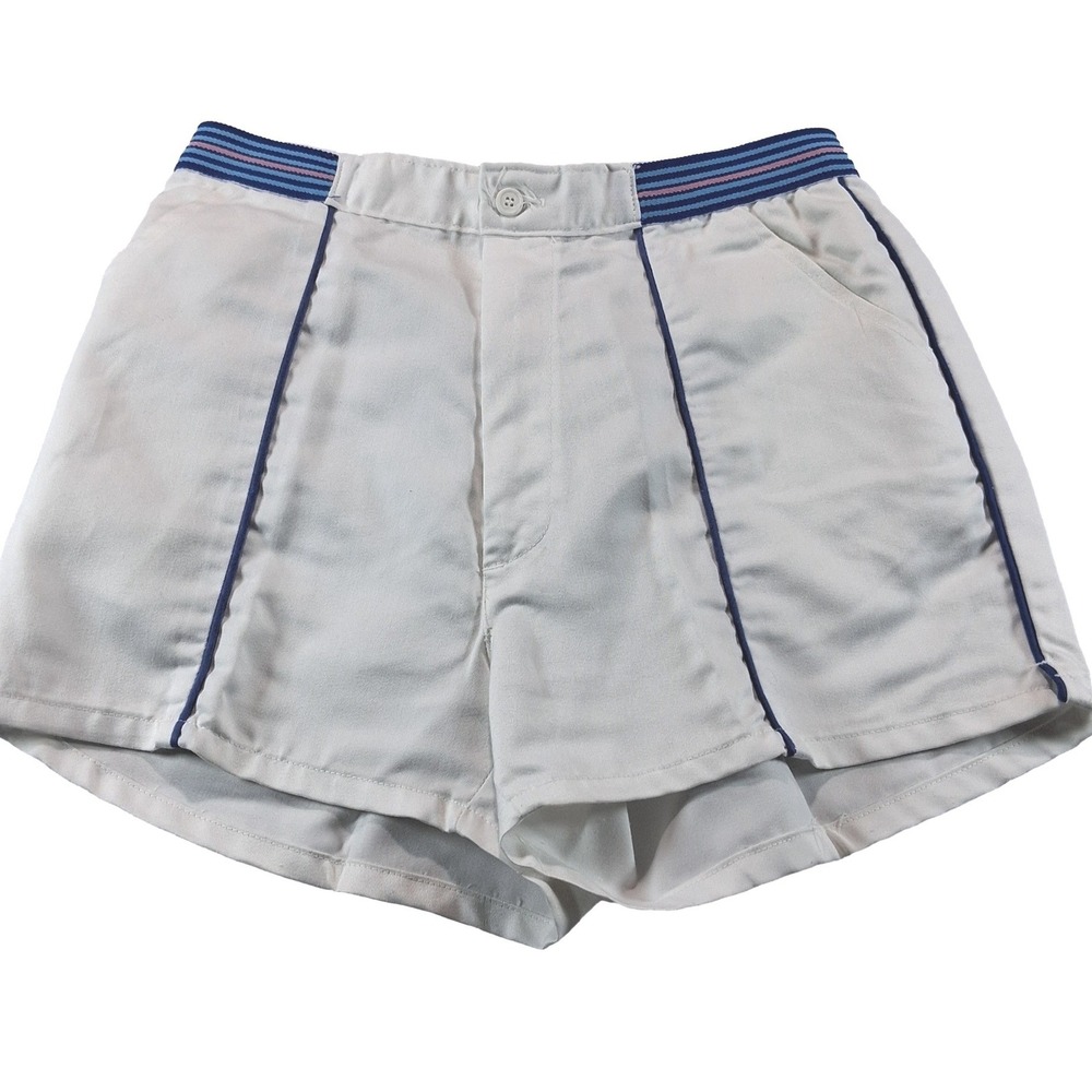 Jantzen Swim Trunks Shorts Mens 30 Inseam 3" White Navy Trim Vintage 70s 80s USA